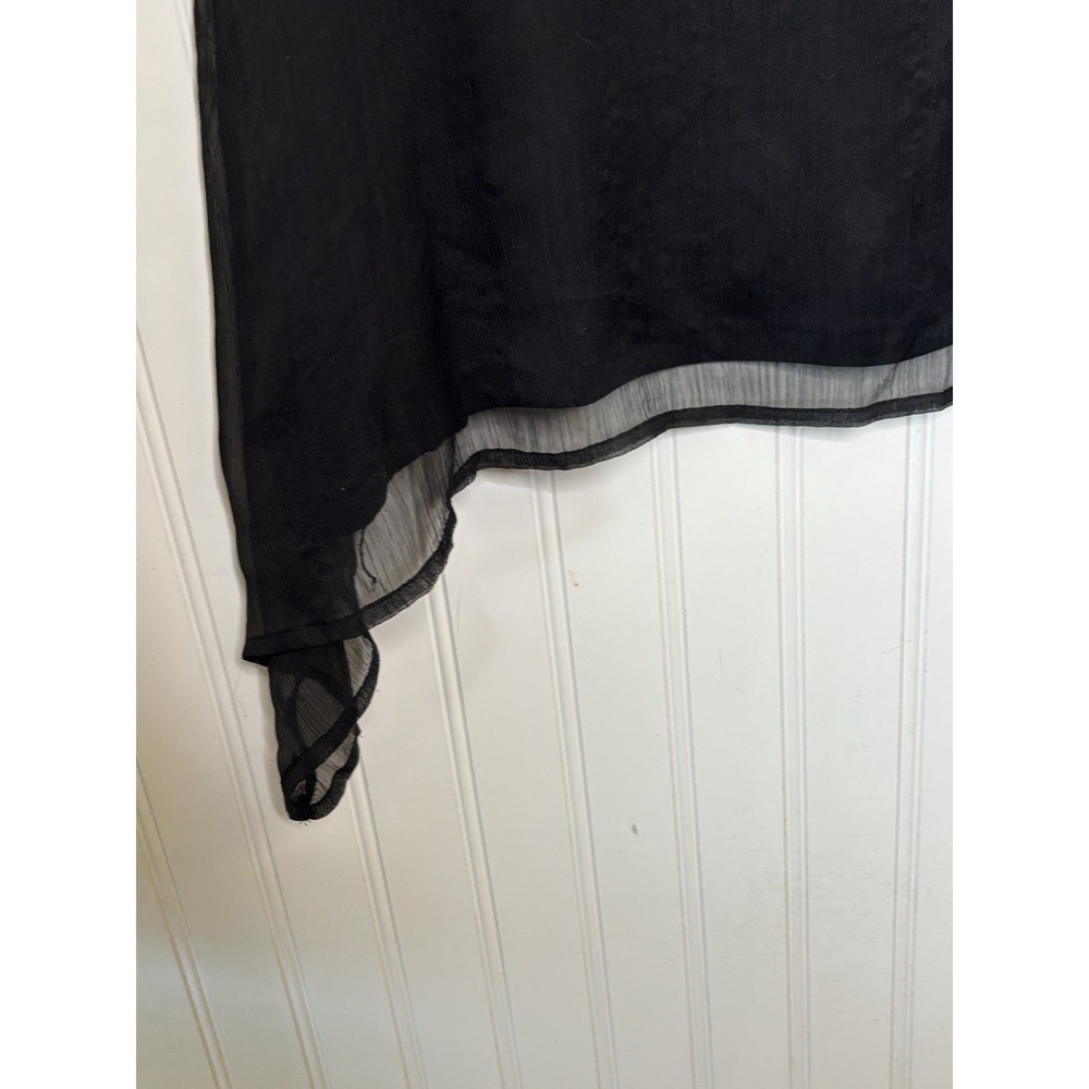 Vtg Cupio Top Tank LG Black Shark Bite Hem Chiffon Lace Panel Black Insert *READ - Picture 10 of 16